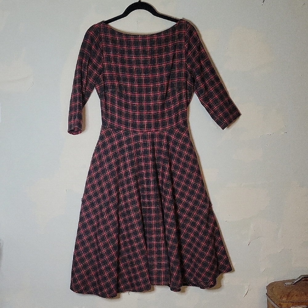 Elegant Black and Red Plaid Dress